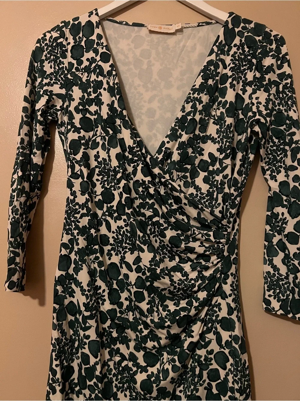 Tory Burch Green Floral Wrap-Style Mini Dress whimsy cuyana classic romantic cos